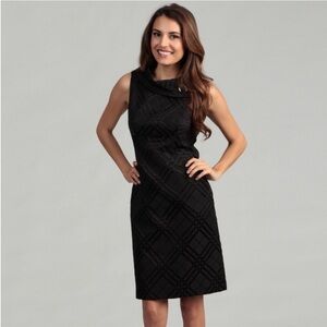 Tahari ASL Christopher Jacquard Envelope Collar Sheath Black Midi Dress Size 8